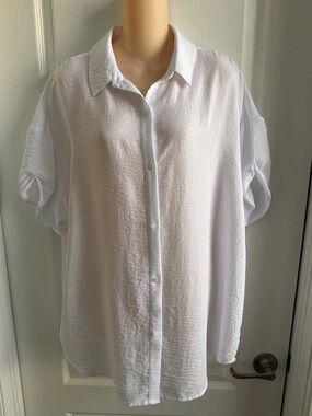Treasure & Bond White Short-Sleeve Button-Down Shirt/Overshirt-M (runs big)